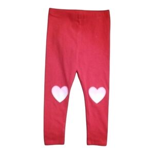 M4) Cat & Jack Toddler Girl Red Leggings w Heart Knees Size 2T